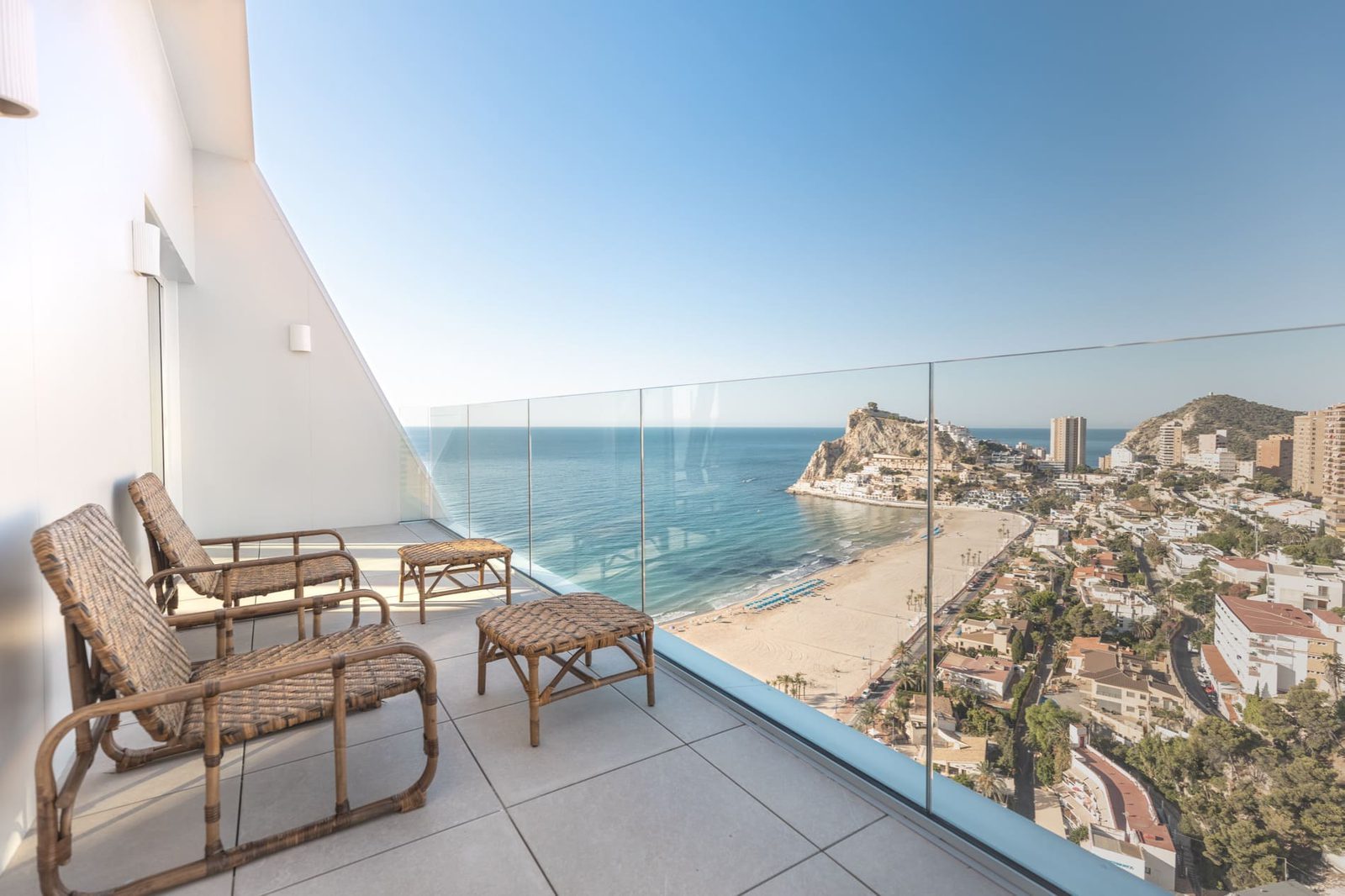 Furnished balcony with panoramic sea and beach views