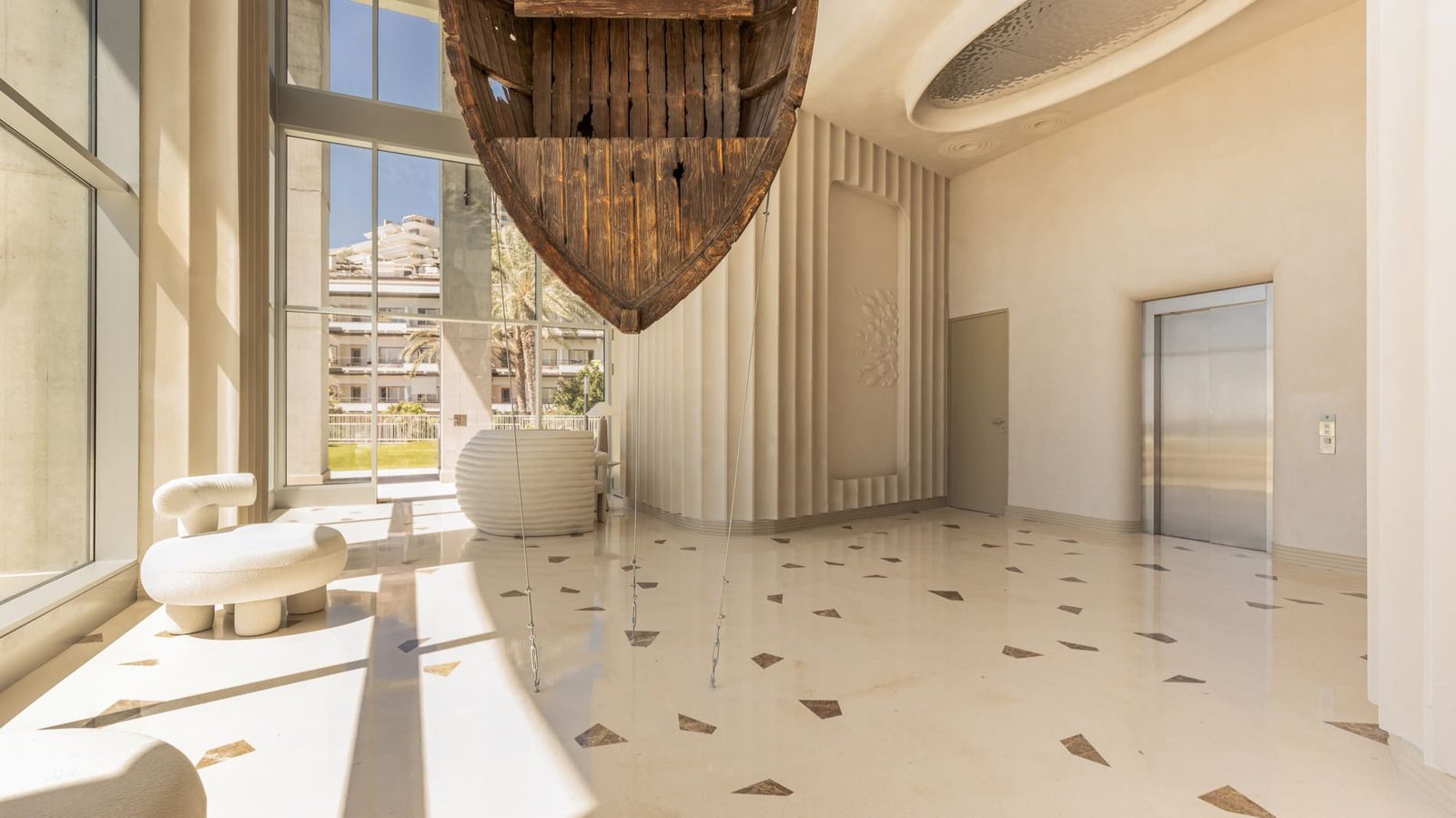 Bright lobby with a