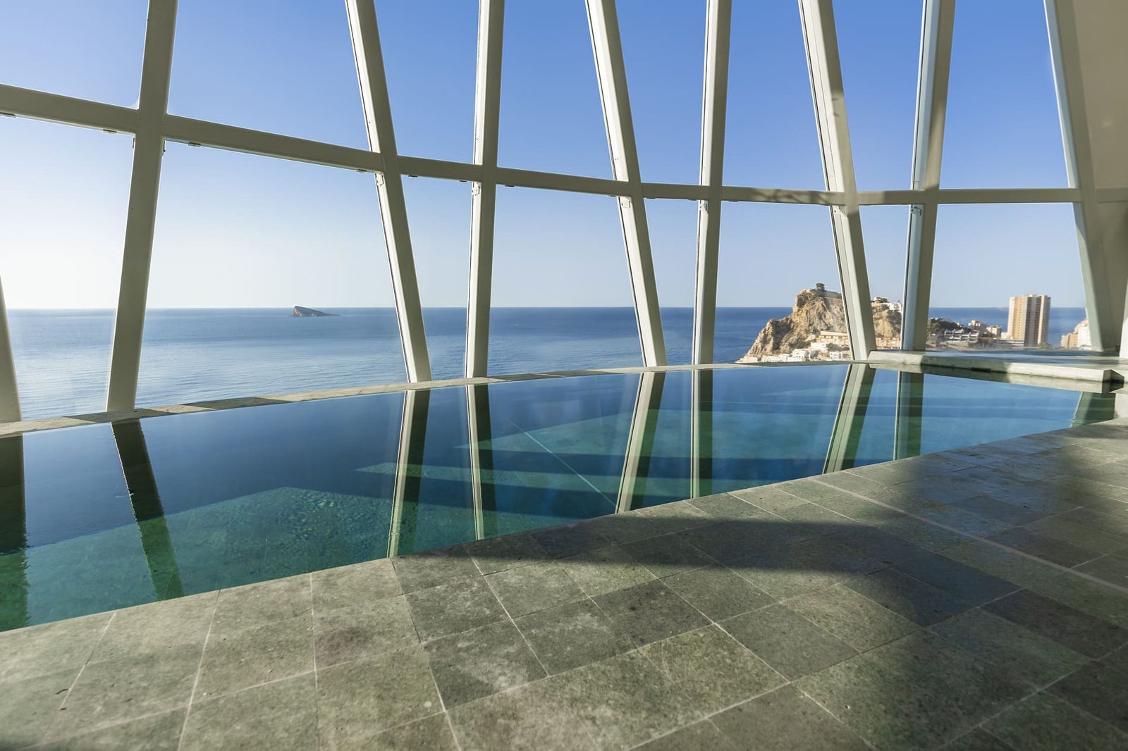 Indoor pool with panoramic sea